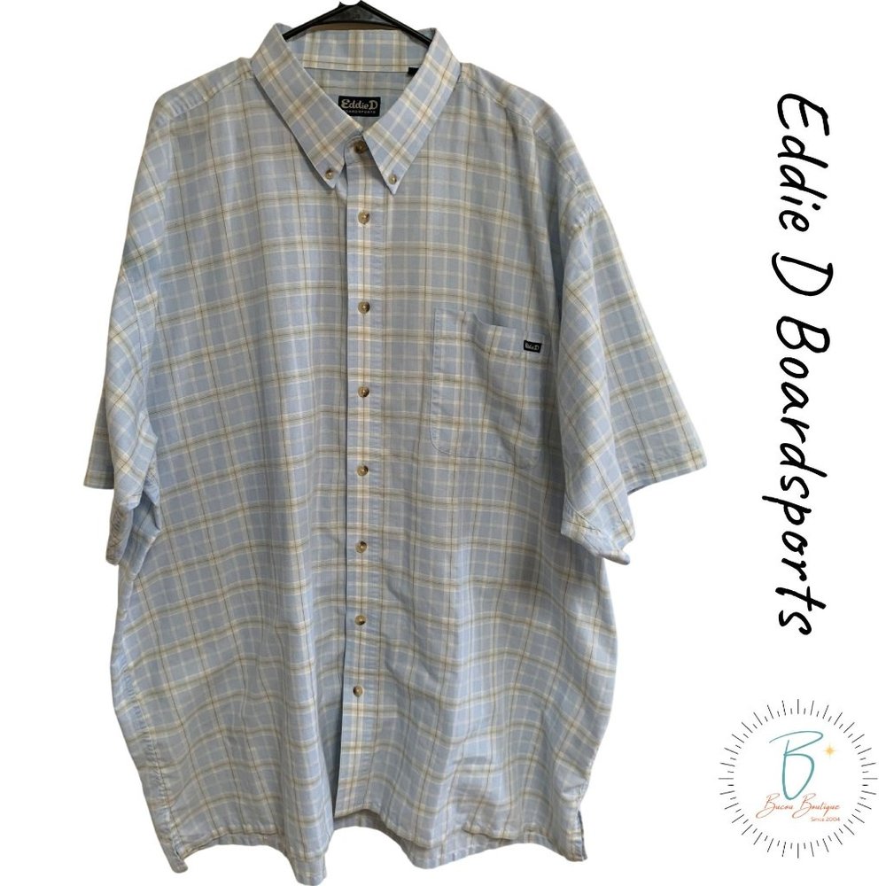Light Blue Plaid Short-Sleeve Button-Down Shirt